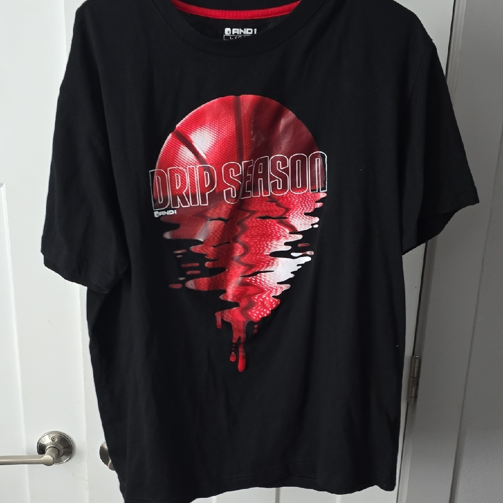And1 Drip Season Basketball Black Tee with Red Accents